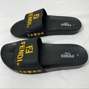 Authentic Fendi Pool Slides Black EVA waterproof rubber sandals size US 8 EU 41 VERSACE x FENDI FENDACE Men Auth Ltd Ed Slip-On Pool Slide  main image 4